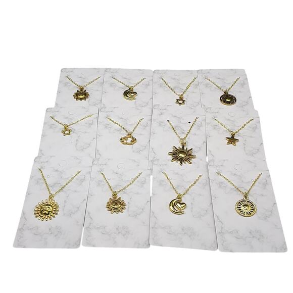 NWT 12 Pack Handmade Gold Plated Universe Sun Moon Star Cloud Necklace Set - Picture 1 of 8